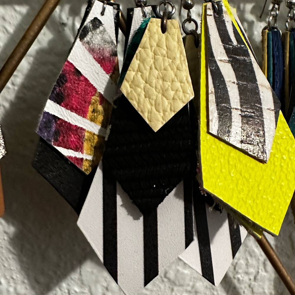 Striped light yellow and black leather Earrings